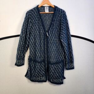 MARZ Dark Blue Mohair Blend Cardigan Jacket Size 12/Large
